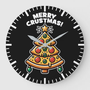 Merry Crustmas Pizza Tree - Funny Christmas Große Wanduhr