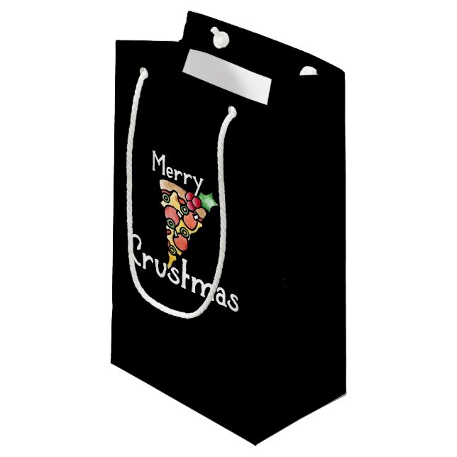 Merry Crustmas Pizza Weihnachten Kleine Geschenktüte (Vorderseite Schrägansicht)