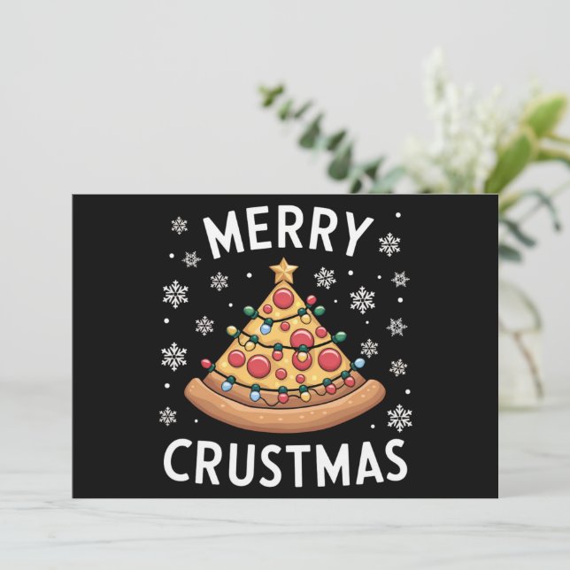 Merry Crustmas Pizza Weihnachtsbaum Weihnachtsgesc Feiertagskarte (Stehend Vorderseite)