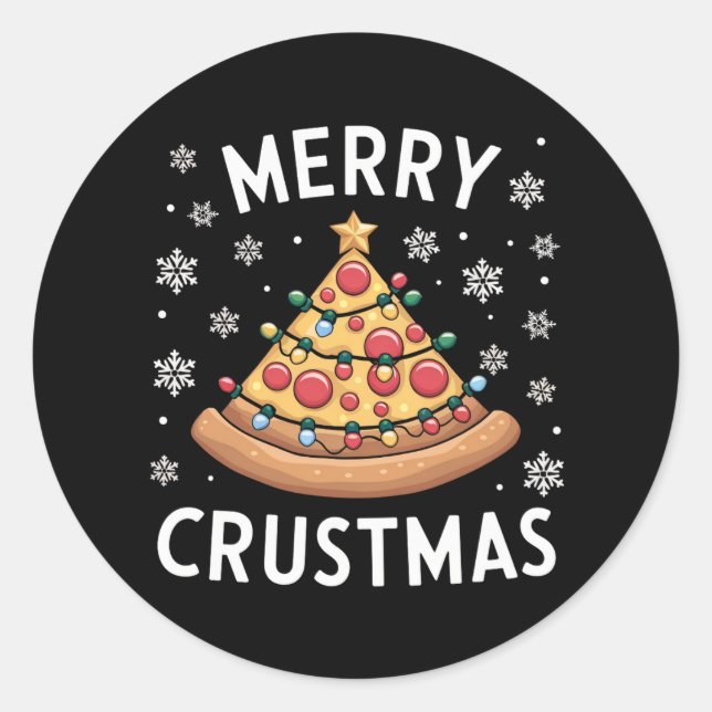Merry Crustmas Pizza Weihnachtsbaum Weihnachtsgesc Runder Aufkleber (Vorderseite)