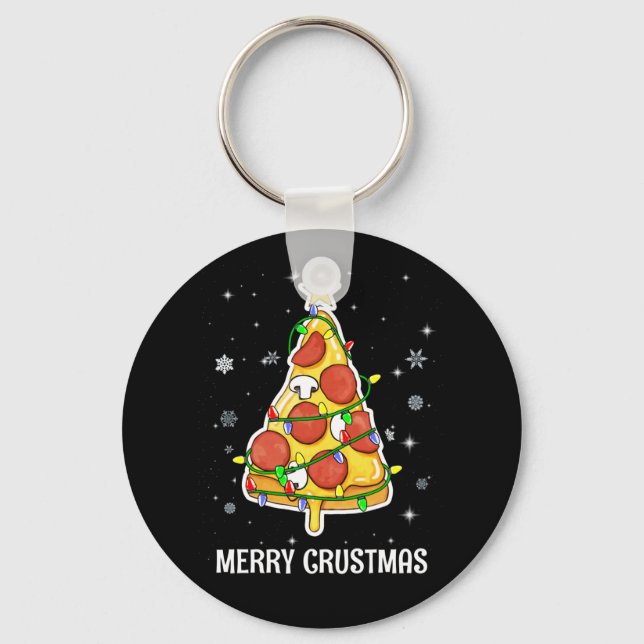 Merry Crustmas Pizza Weihnachtsbaum Weihnachtsgesc Schlüsselanhänger (Vorderseite)