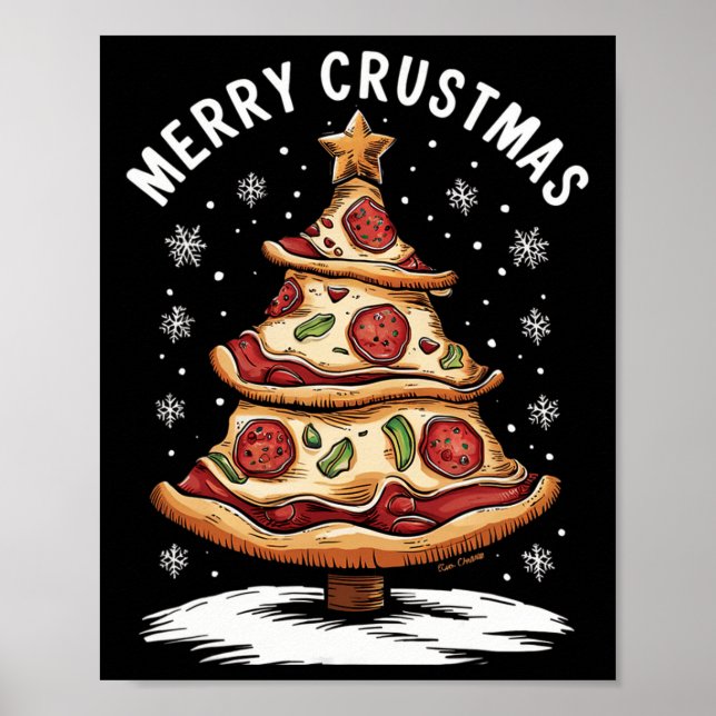 Merry Crustmas Pizza Weihnachtsbaum Xmas Funny Piz Poster (Vorne)