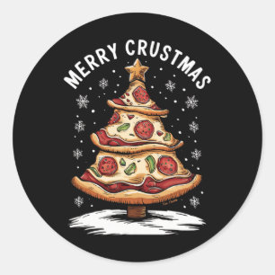 Merry Crustmas Pizza Weihnachtsbaum Xmas Funny Piz Runder Aufkleber