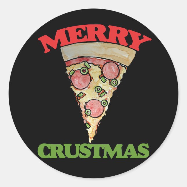 Merry Crustmas Weihnachtspizza Runder Aufkleber (Vorderseite)