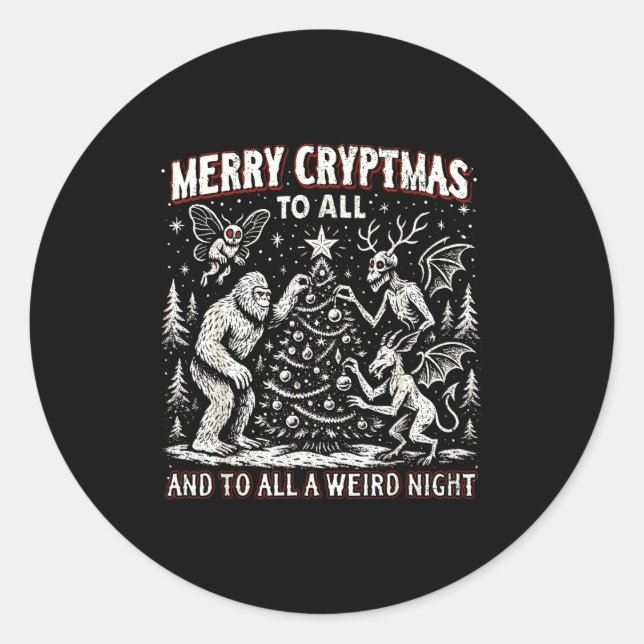 Merry Cryptmas Weird Night Cryptid Holiday Art  Runder Aufkleber (Vorderseite)