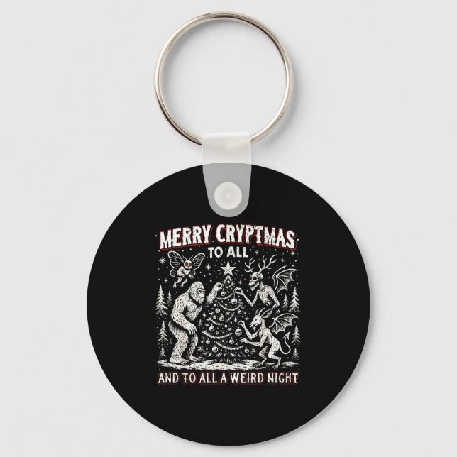 Merry Cryptmas Weird Night Cryptid Holiday Art  Schlüsselanhänger (Vorderseite)