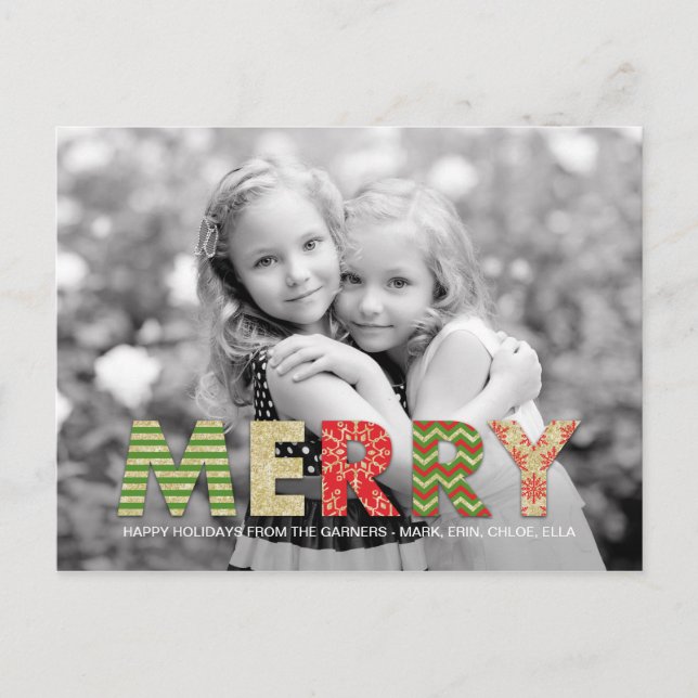 Merry Cutouts Holiday Foto Card Feiertagspostkarte (Vorderseite)
