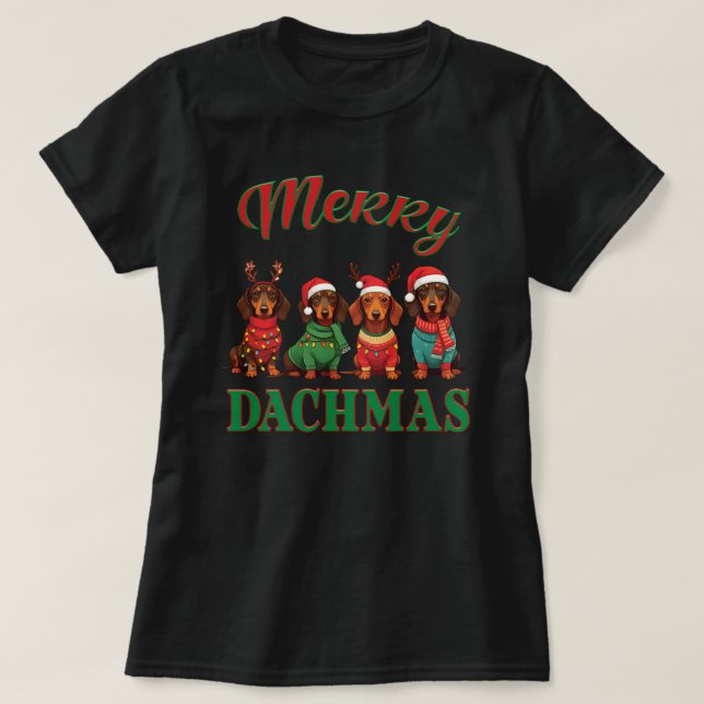 Merry Dachmas: Feierliche Dackel T-Shirt (Design vorne)