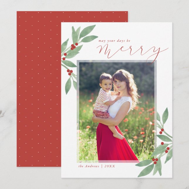 Merry Days Holiday Foto Card Einladung (Vorne/Hinten)