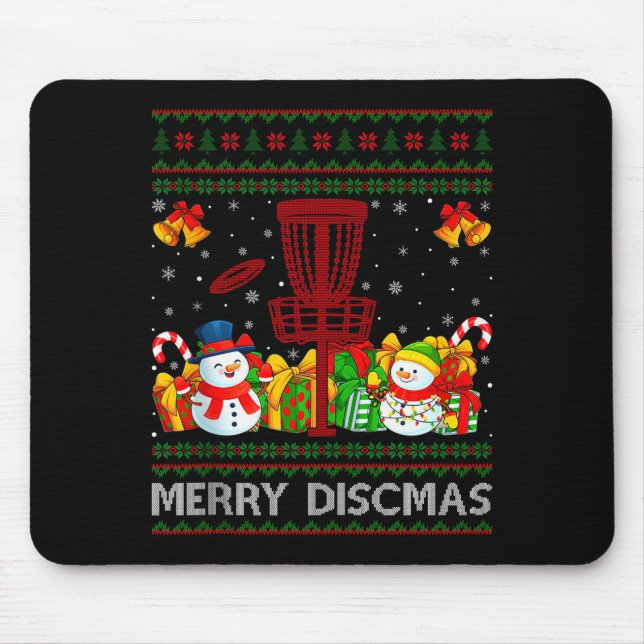 Merry Discmas Ugly Xmas Sweaters Funny Disc Golf C Mousepad (Vorne)