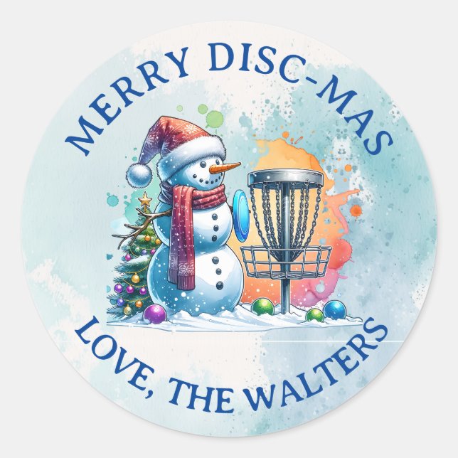 Merry Disk-mas | Disk Golf Personalisierte Weihnac Runder Aufkleber (Vorderseite)