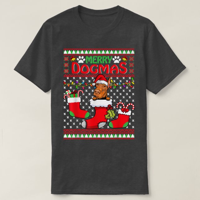 Merry Dogmas Doberman Dog Funny Ugly Christmas Xma T-Shirt (Design vorne)