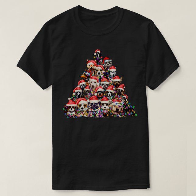 Merry Dogmas Niedliche Welpen Weihnachtsbaum Funny T-Shirt (Design vorne)