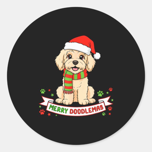Merry Doodlemas Goldendoodle Christmas Doodle Dog  Runder Aufkleber (Vorderseite)
