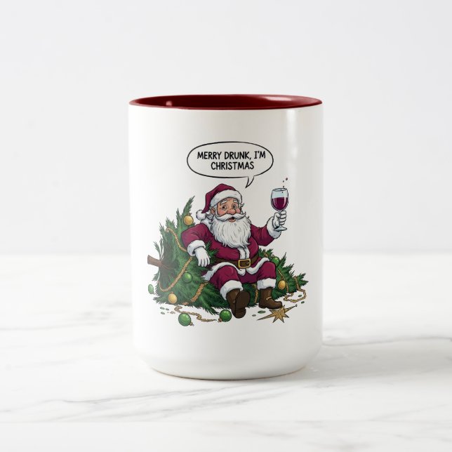 Merry Drunk Santa Christmas Zweifarbige Tasse (Mittel)