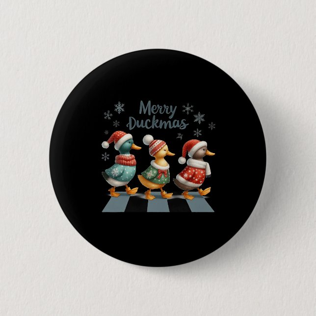 Merry Duckmas Funny Duck Lovers Weihnachtsmannmütz Button (Vorderseite)
