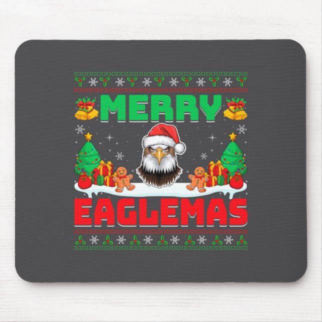 Merry Eaglemas - Eagle Wearing Santa Hat Ugly Chri Mousepad (Vorne)