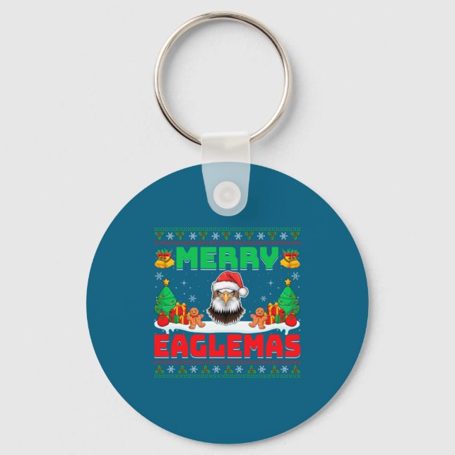 Merry Eaglemas - Eagle Wearing Santa Hat Ugly Chri Schlüsselanhänger (Vorderseite)