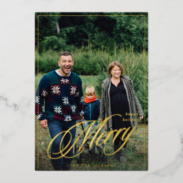 Merry Elegant Calligraphy Frame Foto Holiday Folieneinladung