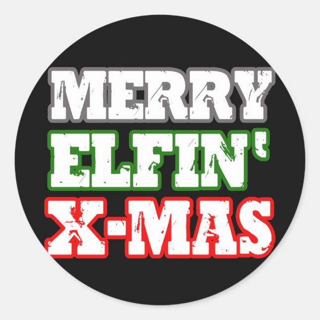 MERRY ELFIN XMAS -.png Runder Aufkleber (Vorderseite)