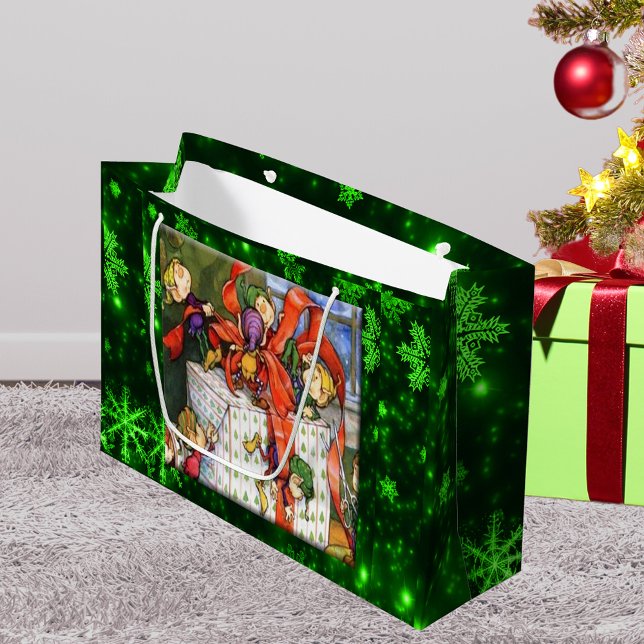 Merry Elves Wrapping präsentiert große Geschenktas Geschenktüte (Merry Elves Wrapping Present Large Gift Bag)
