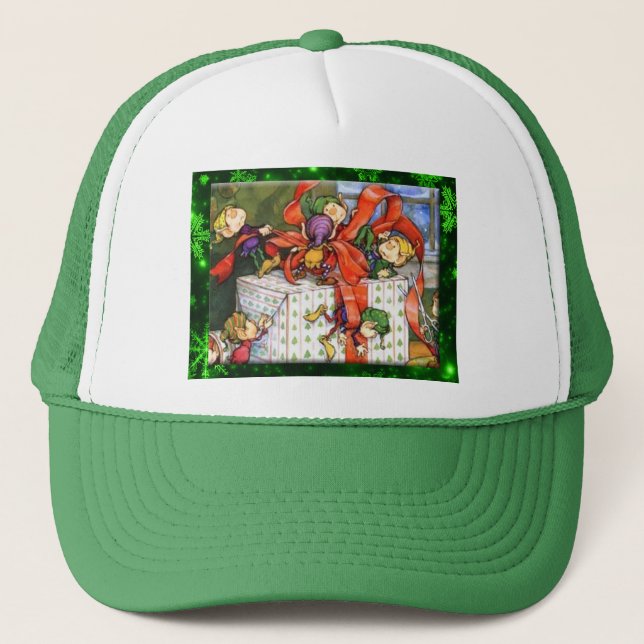 Merry Elves Wrapping Present Hat Truckerkappe (Vorderseite)