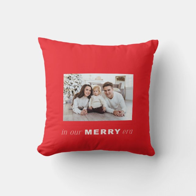Merry Era Bright Funny One Foto Red Christmas Kissen (Vorderseite)