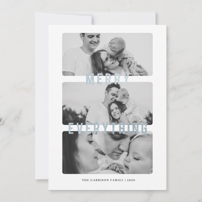 Merry Everything Blue Foil Holiday Card Ankündigung (Vorderseite)