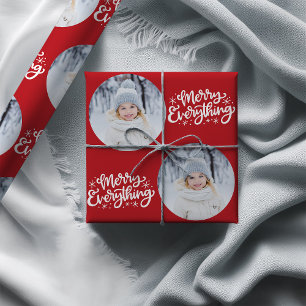 Merry Everything Calligraphy Red Foto Geschenkpapier