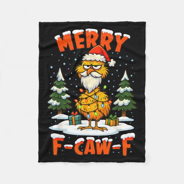Merry F-caw-f Chicken Christmas Funny Rooster Men  Fleecedecke (Vorderseite)