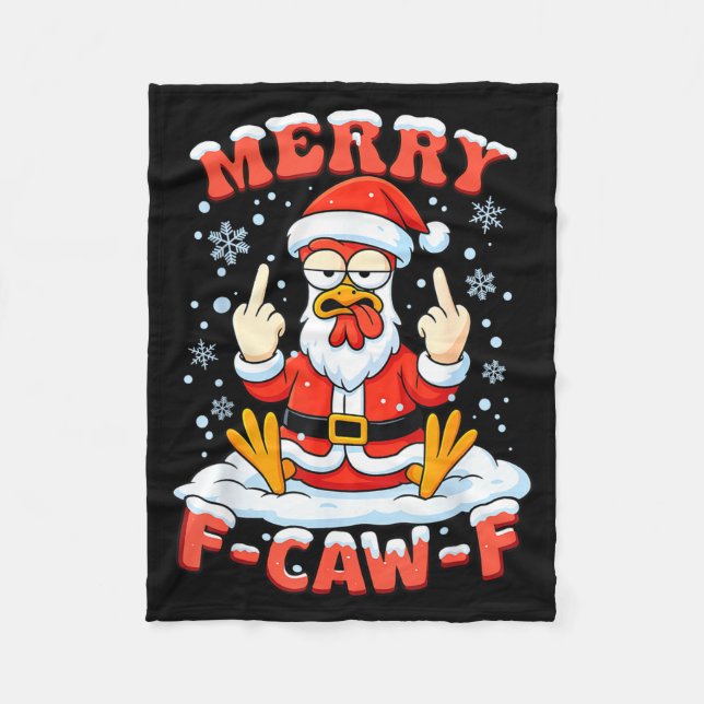 Merry F-caw-f Chicken Christmas Funny Rooster Men  Fleecedecke (Vorderseite)
