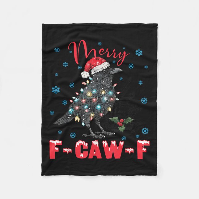 Merry F-caw-f Christmas Black Crow Funny Black Bir Fleecedecke (Vorderseite)