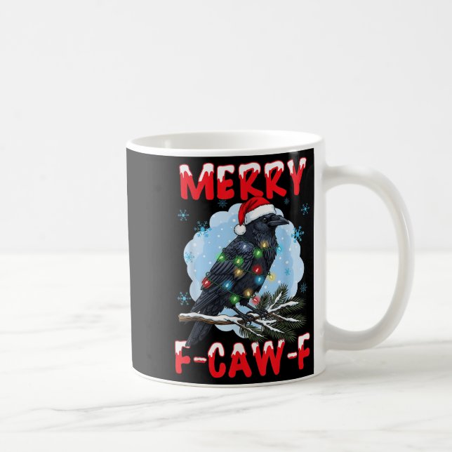 Merry F-caw-f Crow Christmas Snowflake Xmas Lights Kaffeetasse (Rechts)