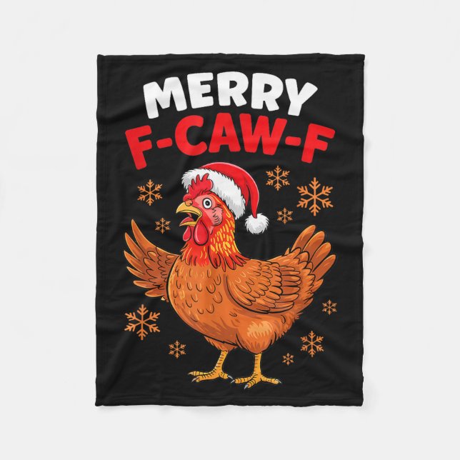 Merry F-caw-f Funny Christmas Santa Chicken  Fleecedecke (Vorderseite)
