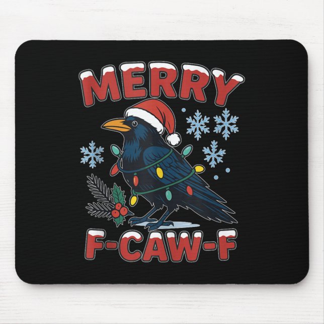 Merry F-caw-f Raven Funny Meme Crow Christmas Adul Mousepad (Vorne)