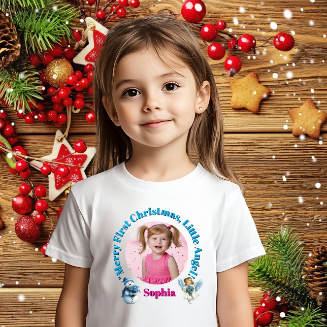 Merry First Christmas Little Angel Foto Gift Baby T-shirt (Von Creator hochgeladen)