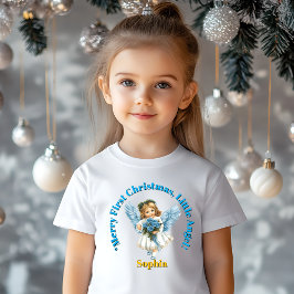 Merry First Christmas Little Angel Name Gift Baby T-shirt