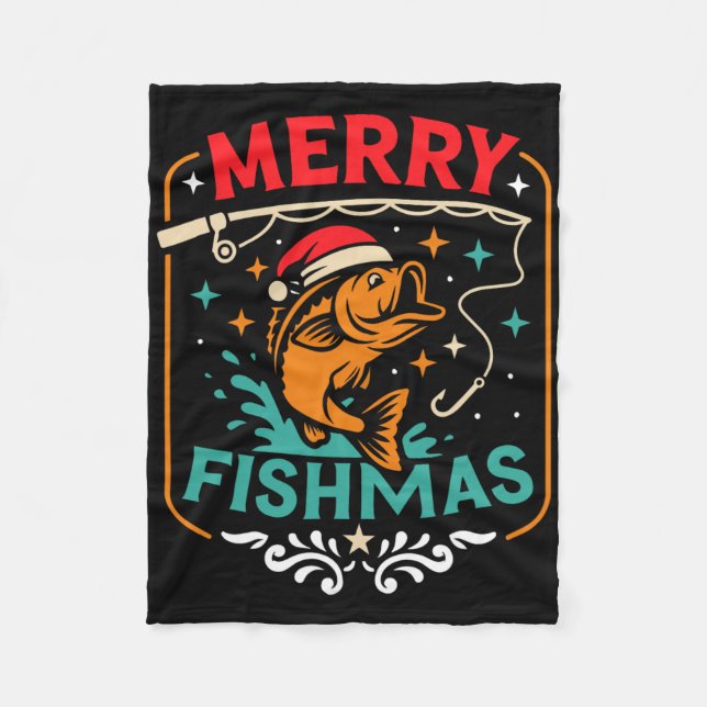 Merry Fishmas B Fisch Weihnachten hässlich Sweater Fleecedecke (Vorderseite)