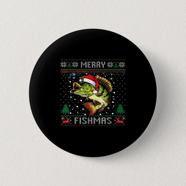 Merry Fishmas B Fish Fishing Christmas Ugly Sweate Button (Vorderseite)
