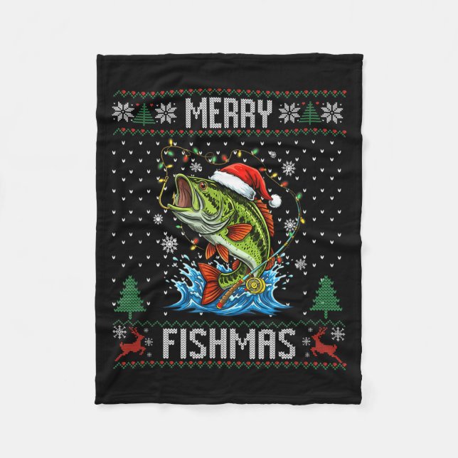 Merry Fishmas B Fish Fishing Christmas Ugly Sweate Fleecedecke (Vorderseite)