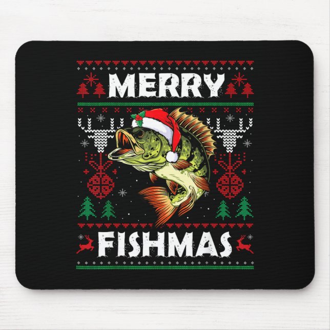 Merry Fishmas B Fish Fishing Christmas Ugly Sweate Mousepad (Vorne)