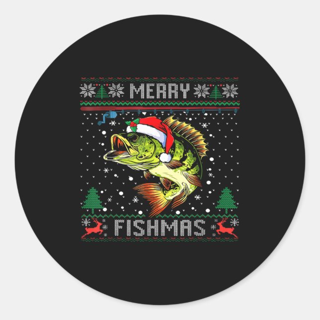 Merry Fishmas B Fish Fishing Christmas Ugly Sweate Runder Aufkleber (Vorderseite)