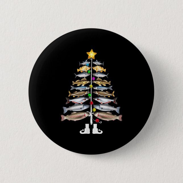 Merry Fishmas Christmas Tree Funny Fishing  Button (Vorderseite)