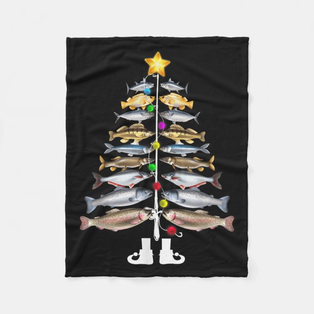 Merry Fishmas Christmas Tree Funny Fishing  Fleecedecke (Vorderseite)