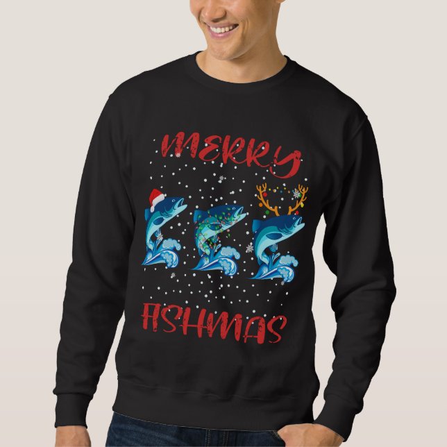 Merry Fishmas Fischerei Weihnachten Pajama Geschen Sweatshirt (Vorderseite)