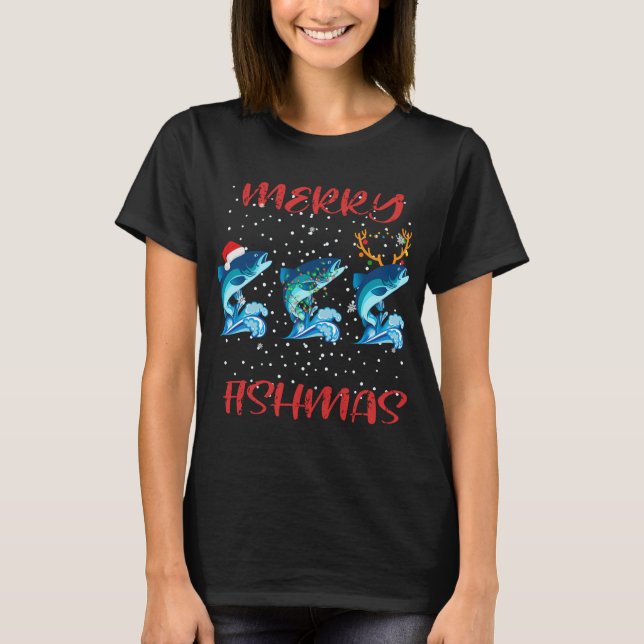 Merry Fishmas Fischerei Weihnachten Pajama Geschen T-Shirt (Vorderseite)