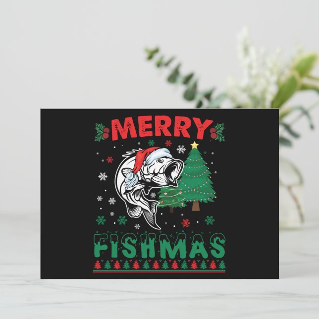 Merry Fishmas Fish Fish Vater Fischer Weihnachten Einladung (Stehend Vorderseite)