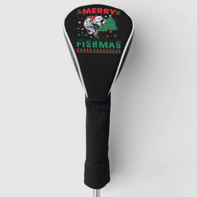 Merry Fishmas Fish Fish Vater Fischer Weihnachten Golf Headcover (Vorderseite)
