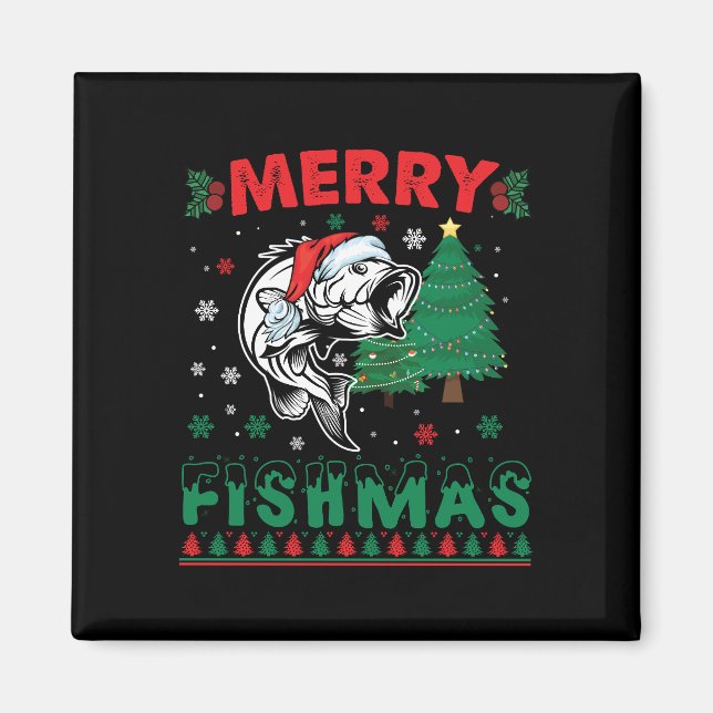 Merry Fishmas Fish Fish Vater Fischer Weihnachten Magnet (Vorne)