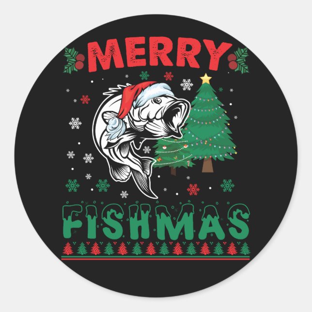Merry Fishmas Fish Fish Vater Fischer Weihnachten Runder Aufkleber (Vorderseite)
